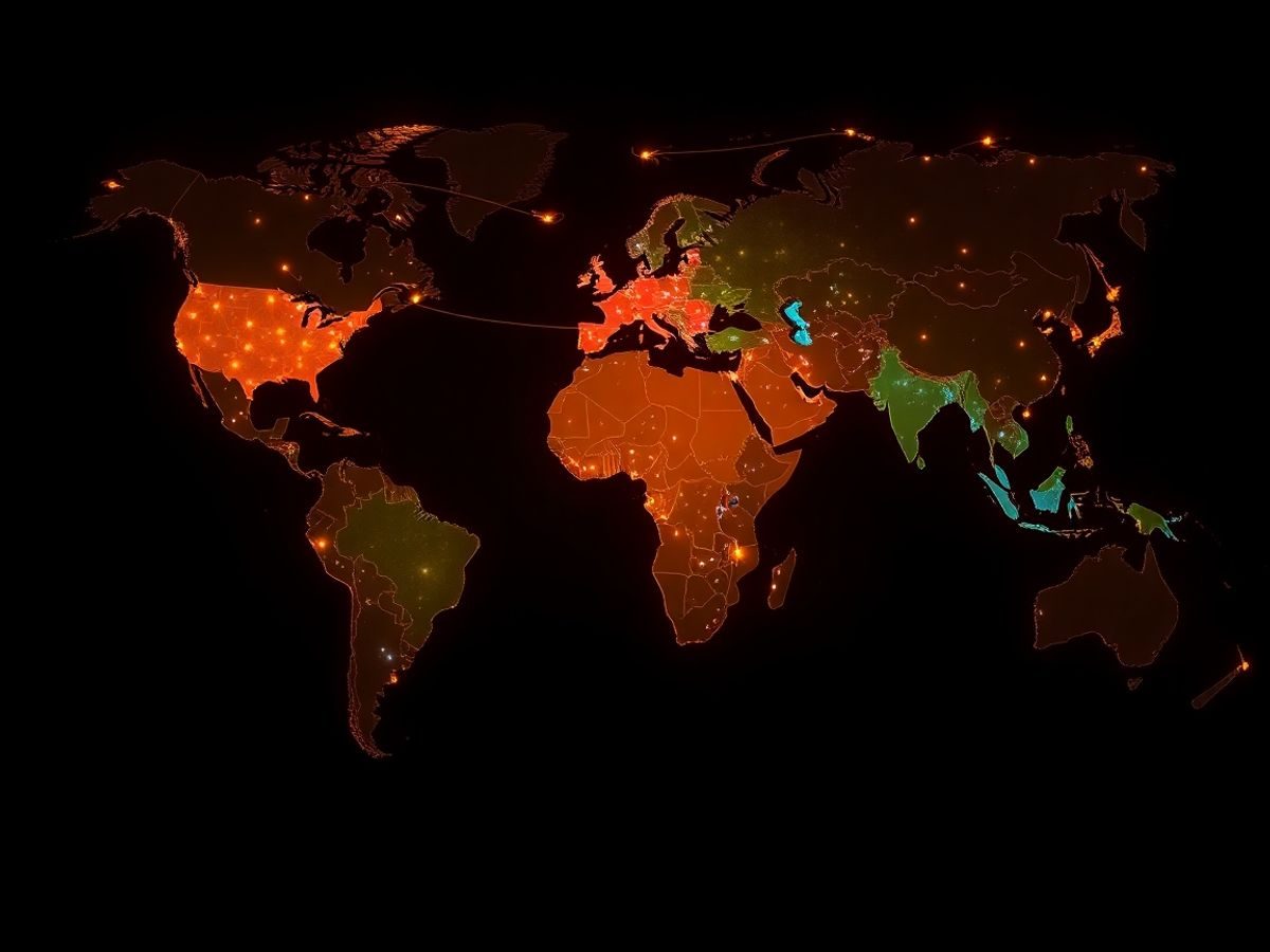 Hartă globală cu relații internaționale și conexiuni luminoase.