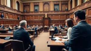 Deputați discutând în parlament, atmosferă de lucru cotidiană